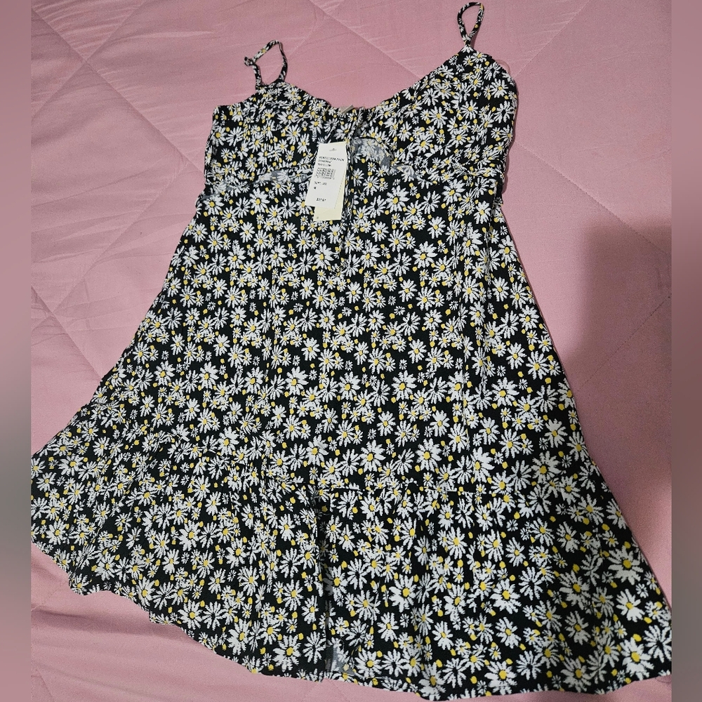 Daisy Print Black Summer Sundress